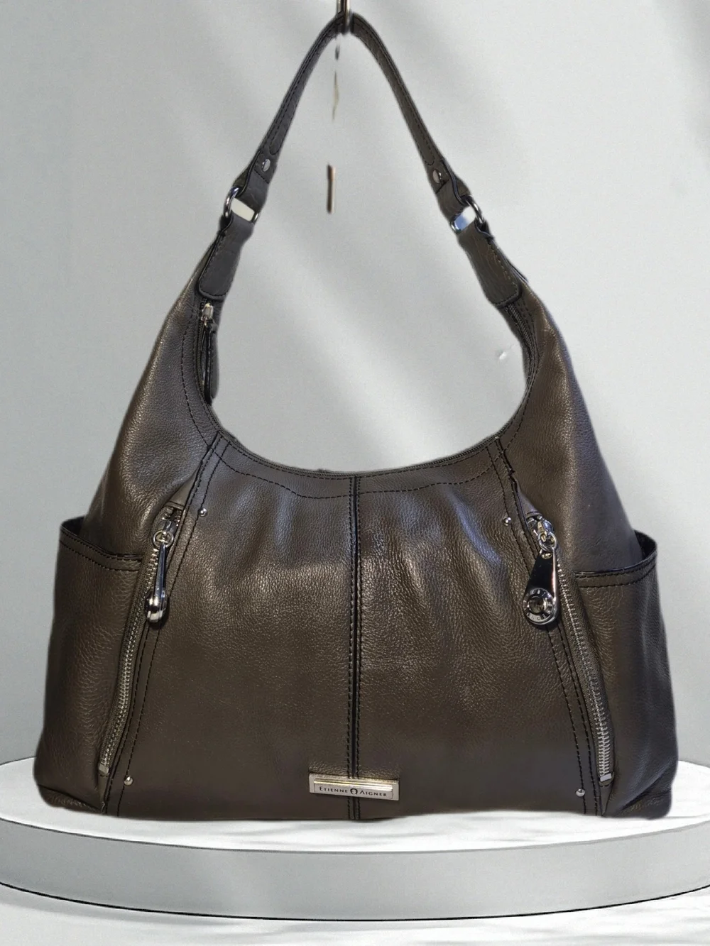 Etienne Aigner Gray Leather Hobo Shoulder Bag